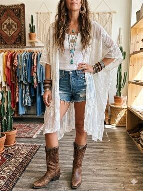 Ark & Co Cream Lace Kimono